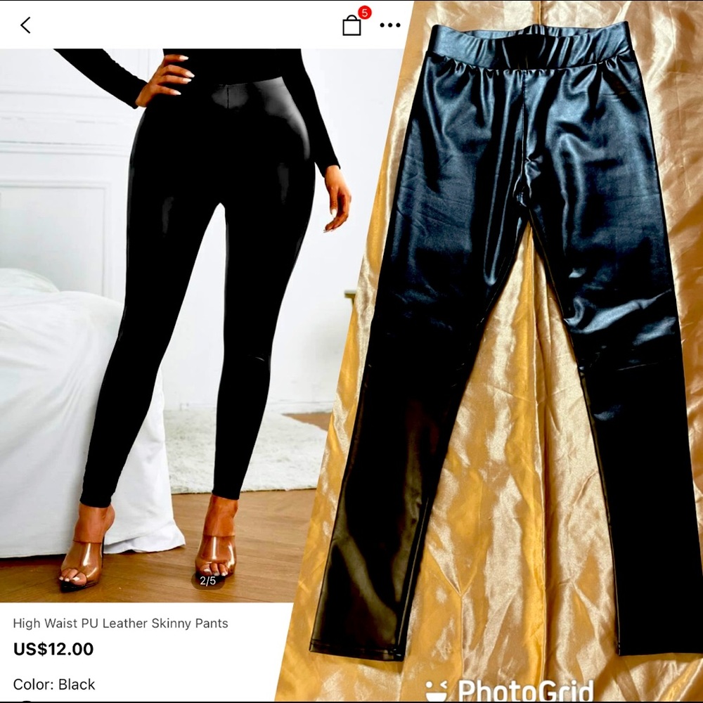 Black faux leather pants